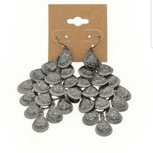 Silver glitter hanging earrings